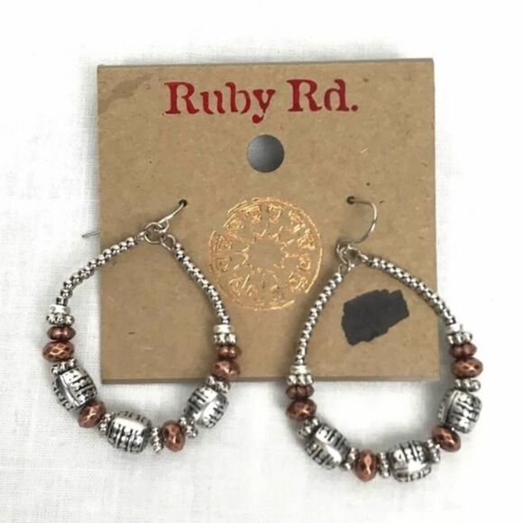 Drop Hoop Beaded Earrings - Ruby Road - Picture 1 of 3